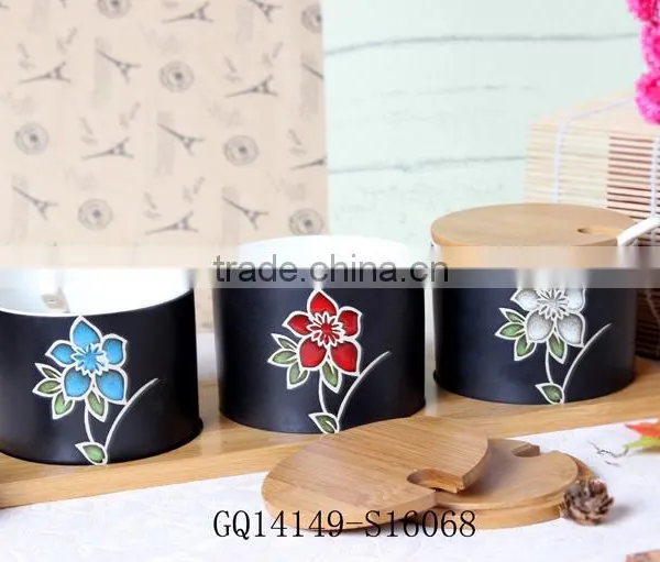 Bulk Ceramic Spice Jar With Bamboo Lid Wholesale