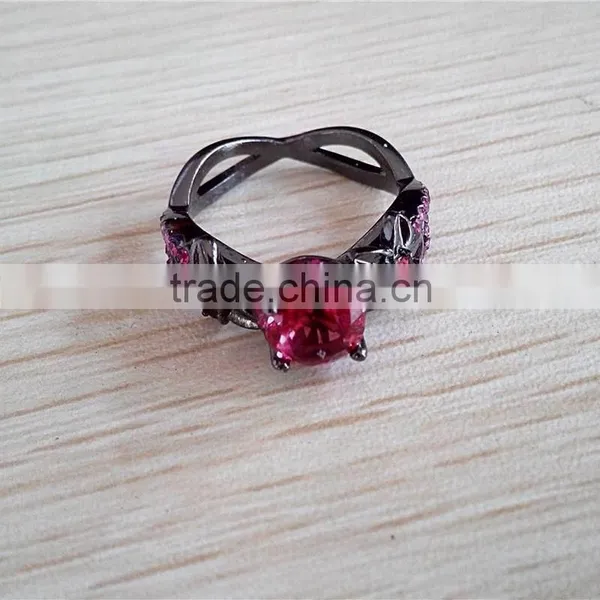 Plum Color Zircon Stone Embossed Circle Wedding Ring Micro Pave Floral Braided Women Bands photo-3