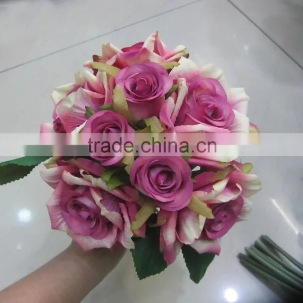 Hot Sale Silk Rose Flower Wedding Bouquets With Holder photo-6