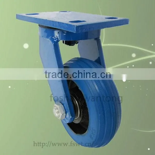 5 Inch Top Plate Heavy Duty Blue Rubber Swivel Hardware Casters photo-4
