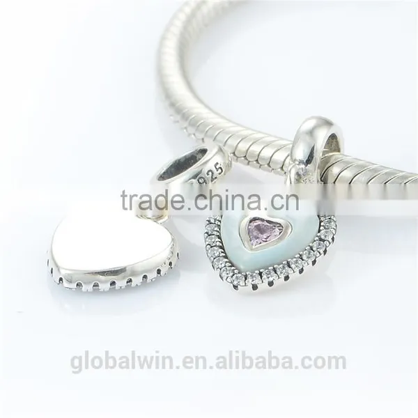 Heart Bead Landing Charms Wholesale European Charm Bracelet Necklace 100% Real 925 Sterling Silver S186 Aaa Cubic Zirconia photo-4