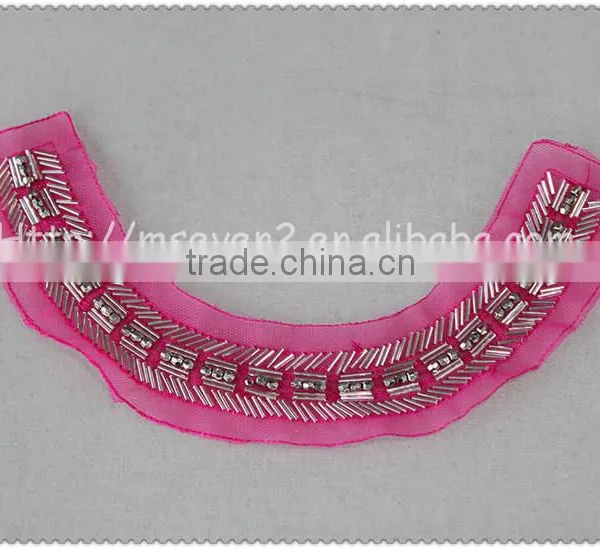 2016 New Design Handmade Red Net Fabric Beaded Collar, Crystal Tube Round Beads Collar photo-5