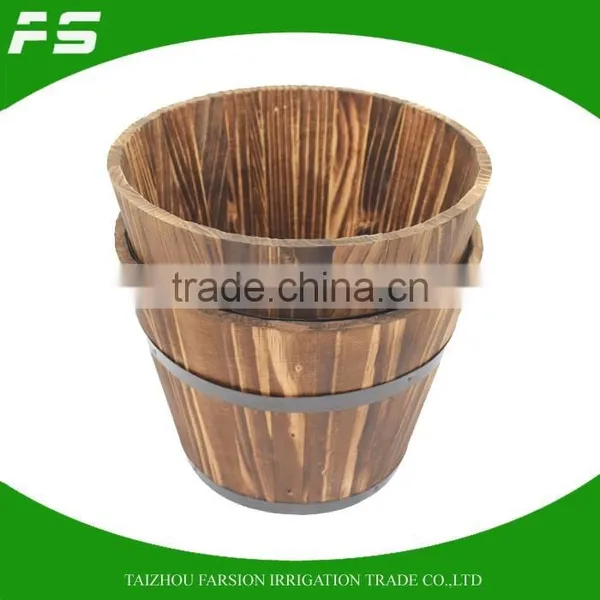 Burnt Finish Round Fir WoodenGarden Flower Planter Pot Wooden Barrel Set photo-5