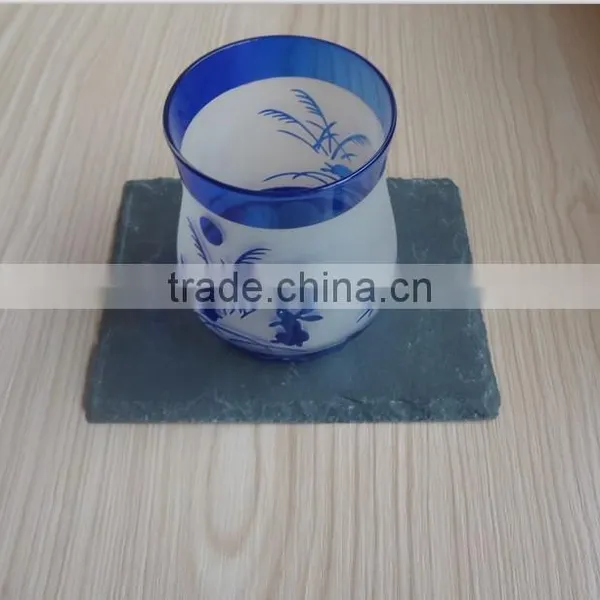 Black Slate Coaster With Hand Cut Rabbit Glass Tumbler photo-4
