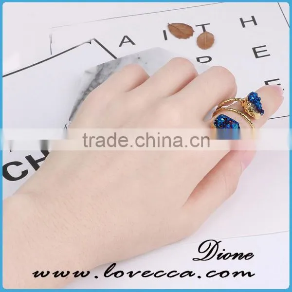 Wholesale Druzy Quartz Ring Blue Natural Druzy Agate Stone Round 10mm Gold photo-6