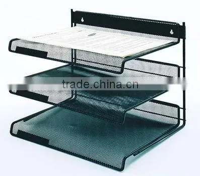 Black 3-Tier Metal Mesh Collection Desk Shelf Paper Tray Organizer photo-2