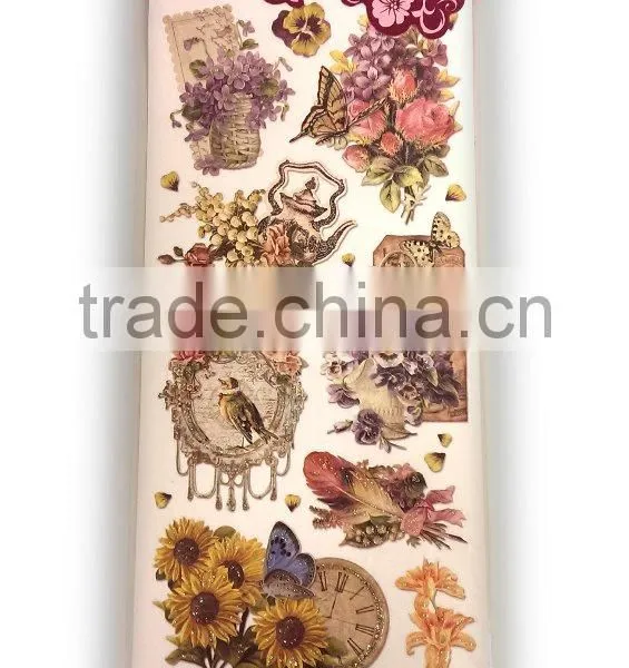 Floral Design Embossed Sticker, Antique Elegance Design Sticker for Decoration, Classic Decorative Shinny Glitter Sticker