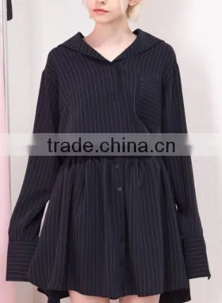 WOMEN'S FALL BLACK WHITE STRIPE LONG SLEEVE BLOUSE photo-2
