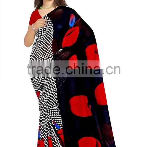 Black & Grey Saree With Blouse Material photo-4