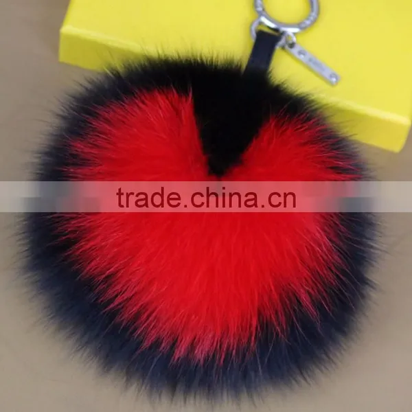Myfur Hot Sale Pink Cute Heart Pattern Real Soft Fox Fur Key Ring Bag Charm photo-2