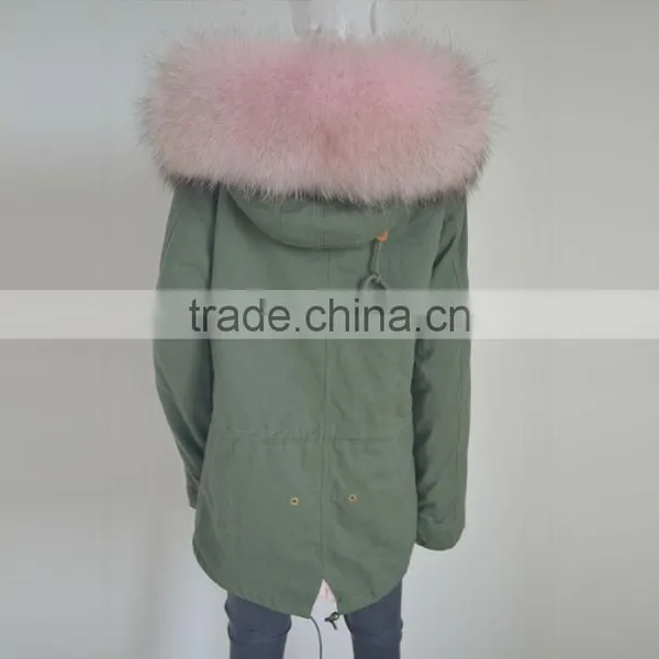 Myfur Army Green Cotton Parka With Pure White Fake Rabbit Fur Lining photo-5