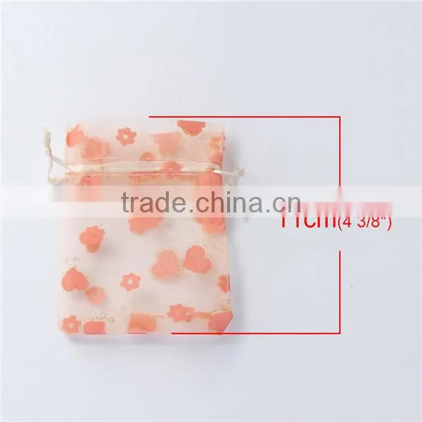 Personalized Rectangle Orange-red Heart Pattern Drawstring Organza Jewelry Bags photo-2