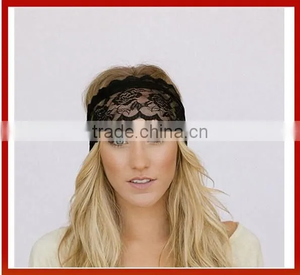 Hot Selling Bohemia Stretchy Lace Pattern Headband Wide Headband With Tapered Cut and Scalloped Border/New Headband With Beads photo-2