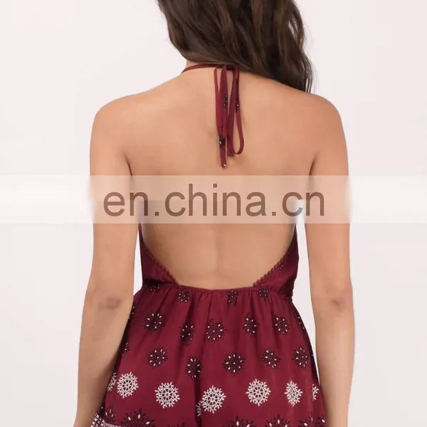 Rayon Halter Neckline Location Print Backless Romper Women photo-3
