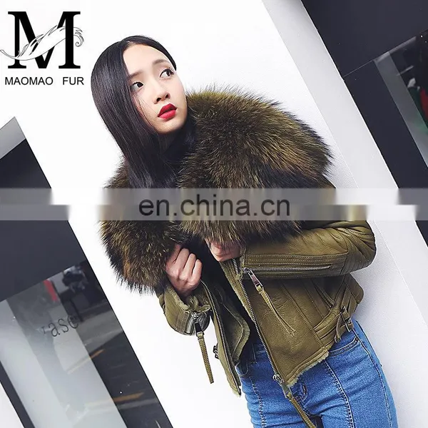 Best Quality Western Coat With Big Raccoon Fur Collar Winter Sheepskin Coat Women Fur photo-2
