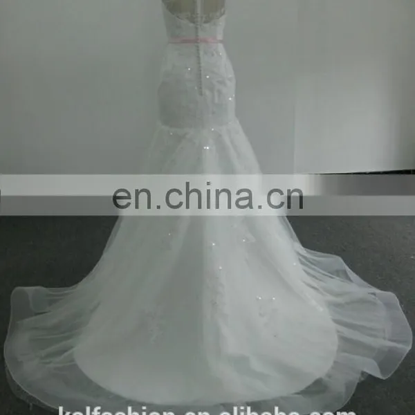 EBX-151 Delicate V-neck Sequin Lace Pink Belt Wedding Gown photo-2