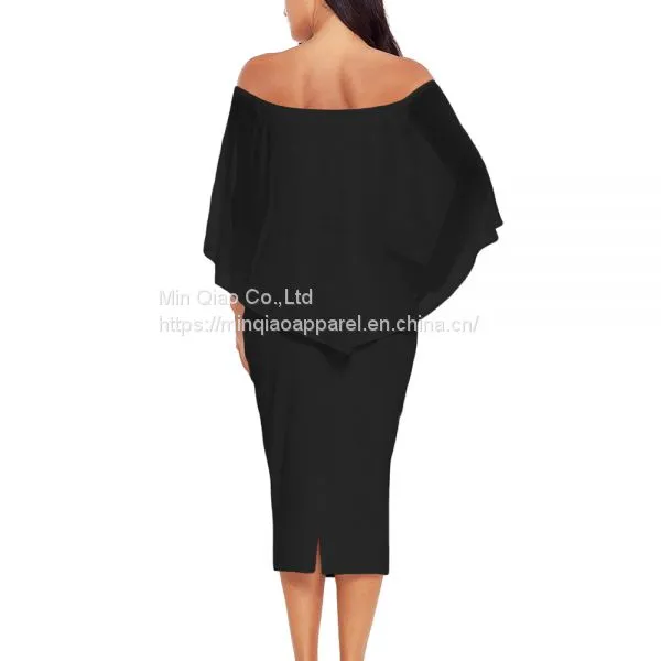 Min Qiao Women's off the Shoulder Backless Bodycon Midi Dress photo-2