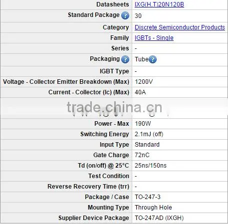 Bipolar Translator IXGH20N120BD1 IGBT 1200V 40A 190W TO247 photo-3