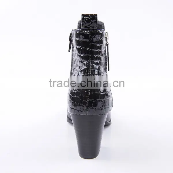 Shiny Back Upper Military Gravity Mid Heel Boots Cheap in China With Double Zippers photo-5