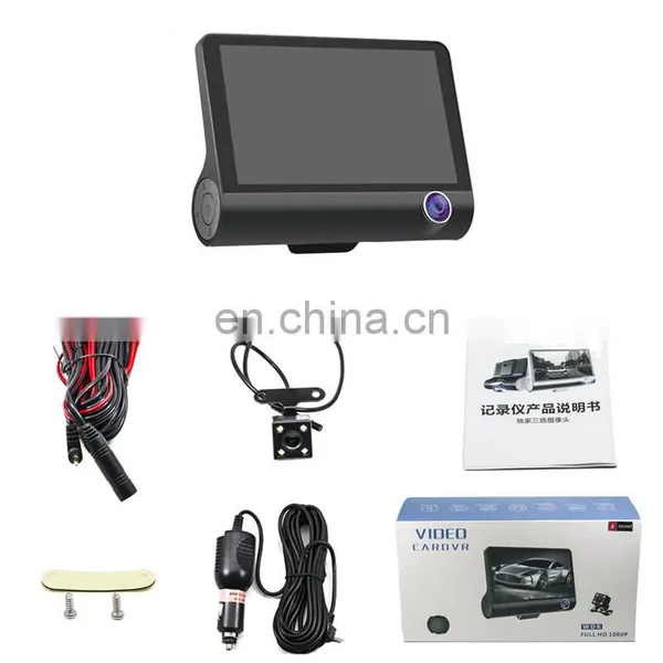 Drop Shiping Gt100 Multi-language Car Black Box 4 Inch Screen Three Lens 170 Degree Night Vision Video Dash Cam Recorder photo-4