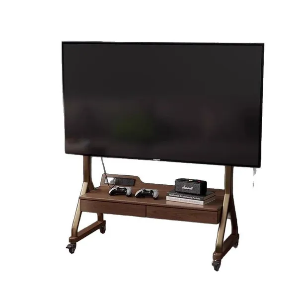 Solid Wood TV Cabinet With Movable TV for Home Use, Simple Small Apartment Living Room, Integrated Movable Floor Stand