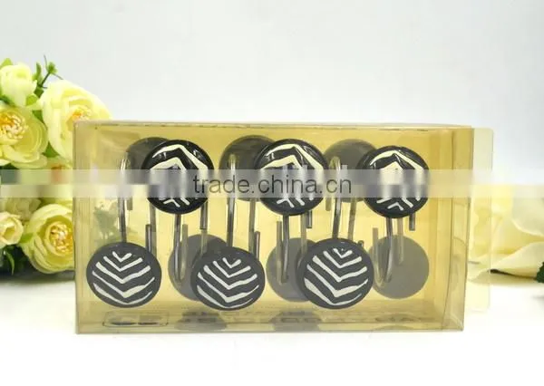 Round Black Pattern Polyresin Shower Curtain Hooks photo-5