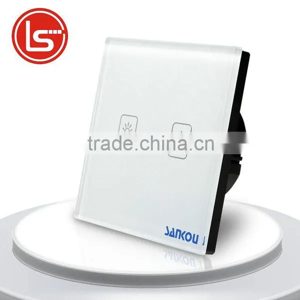 2016 Electrical Touch Switches EU Standard White Crystal Glass+LED 2Gang1Way Light Lamps Wall Switch Factory Direct