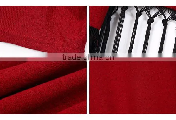 Women Garment Factory Low Price Red Coat Tassel Long Sleeves Tops photo-6