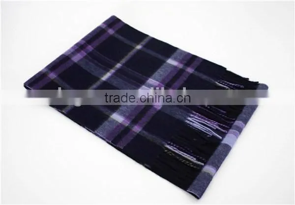 Navy and Purple Checked Wool Scarf