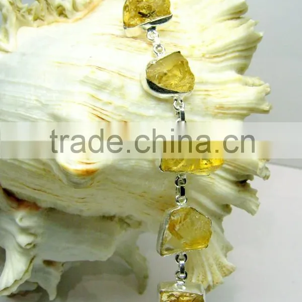 Citrine Multi Stone Rough Natural Gemstones Bracelet, 925 Solid Sterling Silver Bracelet, Designer Raw Bezel Bracelet photo-3