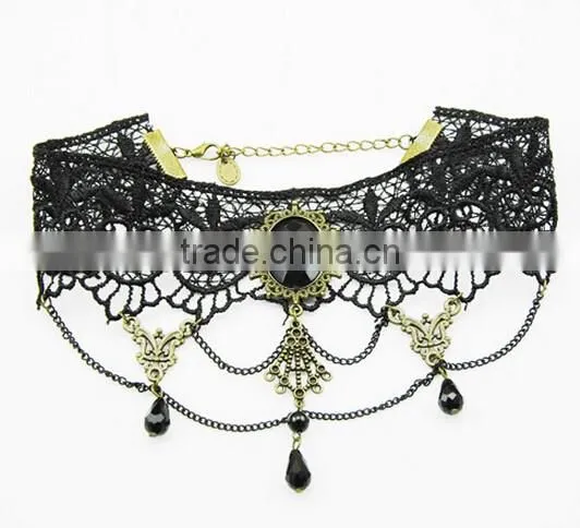 Gothic Acrylic Excellent Beads Lace Collar Victorian Choker Necklace Pendant photo-6