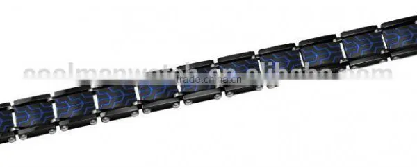 Black & Blue Fashion Men Tungsten Carbide Foldover Clasp Bangle Bracelet photo-3