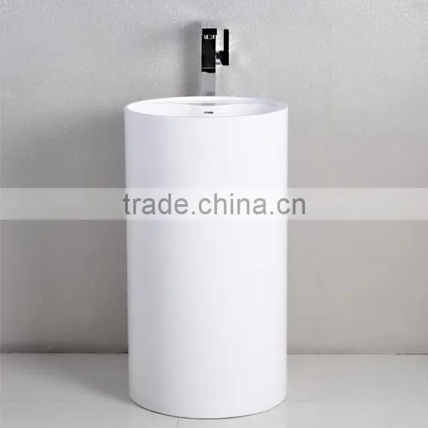 Solid Surface Stone Resin Square Free Standing Pedestal Resin Wash Basin,Artificial Stone Wash Basin photo-2