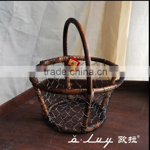 Oval Shape Metal Storage Basket With Long Handle photo-2