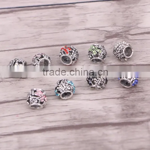 Mixed Antique Silver Rhinestone Rondelle Beads Fit European Charm photo-2
