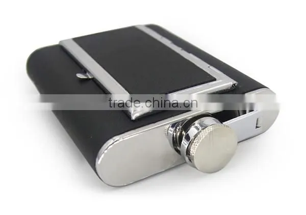 6 OZ Stainless Steel Wine Bottles Stick Black Twill Leather Cigarette Case photo-5
