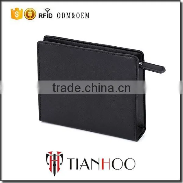 Black Leather Portfolio Small Hand Bag Genuine Leather Ladies Clutch Bag photo-3