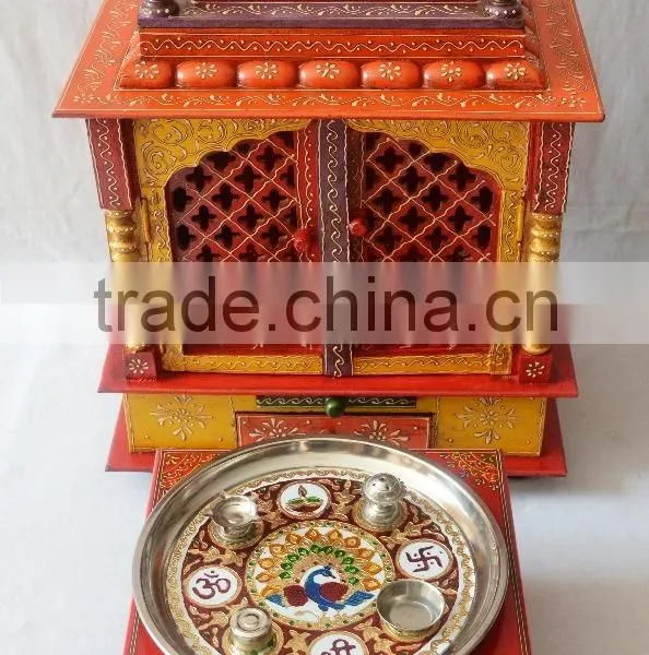Beautifully Hand Painted Wooden Temple With Gate and Drawers photo-3