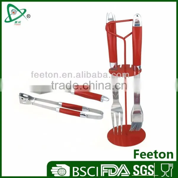 4pcs Bbq Accessories With Grill Tongs in Wire Rack