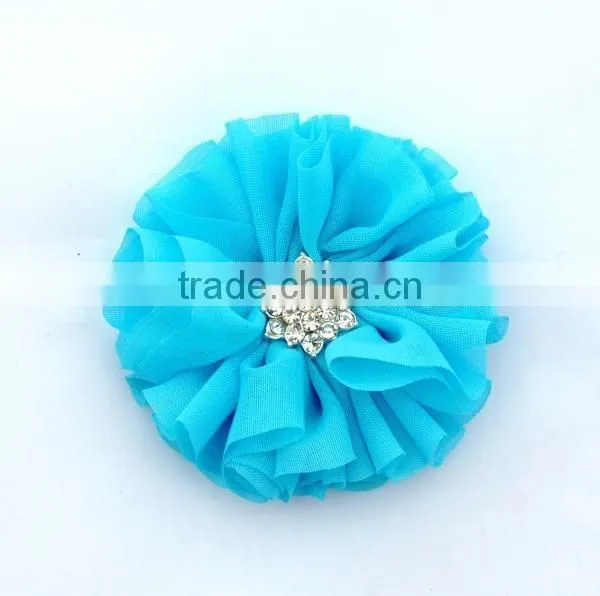 Handmade Chiffon Flower With Rhinestone for Kids Hair Accessories photo-4