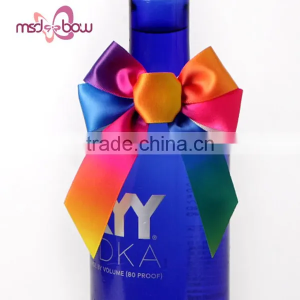 Pre-made Cheap Satin Rainbow Wine Bottle Bow With Rubber photo-2