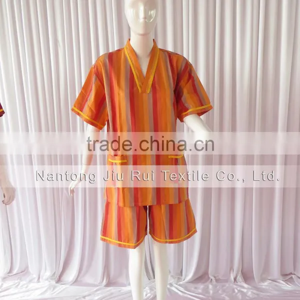 Orange/Red Stripe Sweat Steaming Clothes Elastic Waist Clothes Couples Pajamas Short Sleeve Top+Pants Pajamas for Sauna photo-2