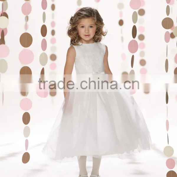 2 Colors Round Neck Satin Sequins Beaded Long Kids Dresses photo-2