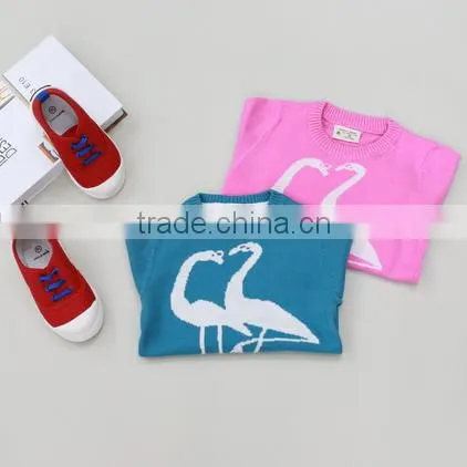 Lovely Swan Girls Sweater Design Latest Children Dress Designs Child Soft Cotton Clothes photo-2