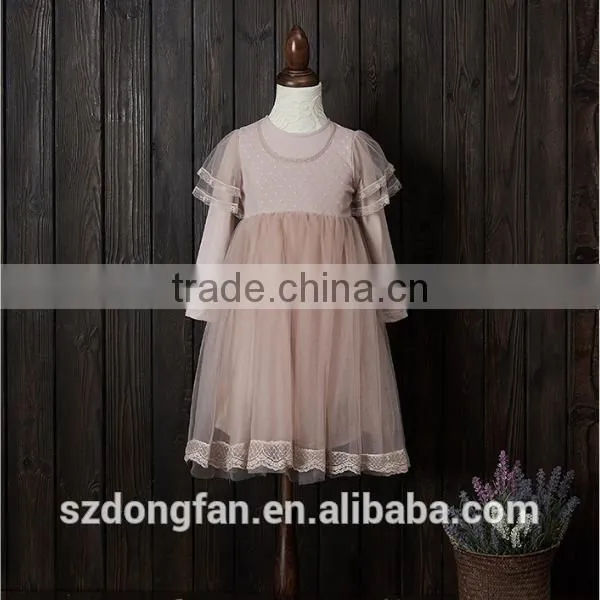 Baby Flower Girls Fall Lace Long Sleeve Chiffon Wedding Dress photo-4