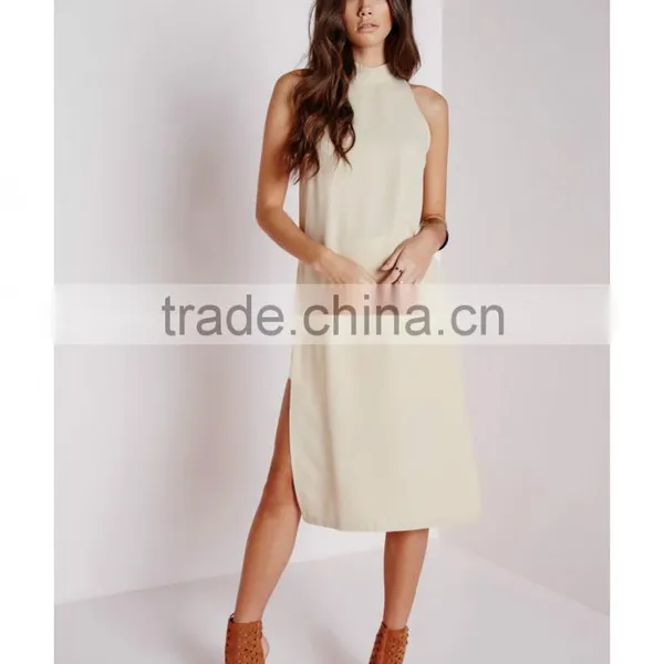 2015 Fashion Elegant Design Sleeveless High Neck Side Split Chiffon Blouse photo-4