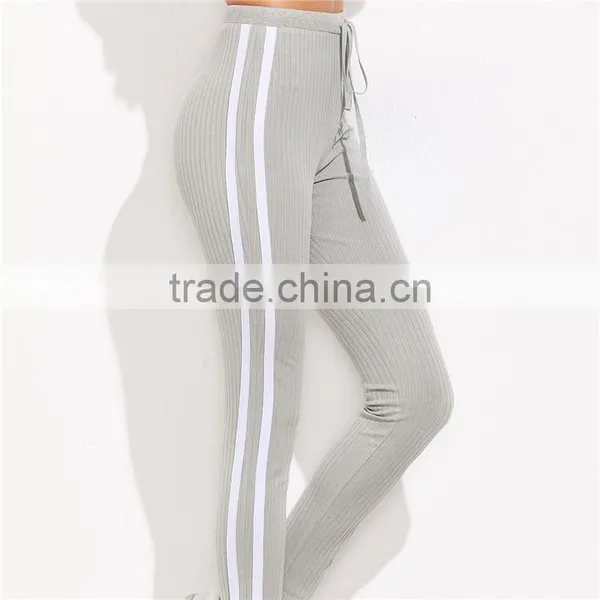 2018 Women Sports Stretchy Drawstring Waist Side Striped Leggings photo-4