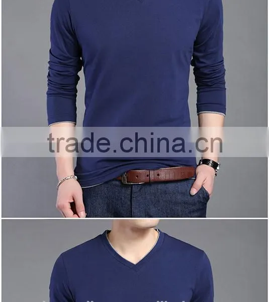 V Neck Long Sleeve Slim Fit Tee Shirt photo-3