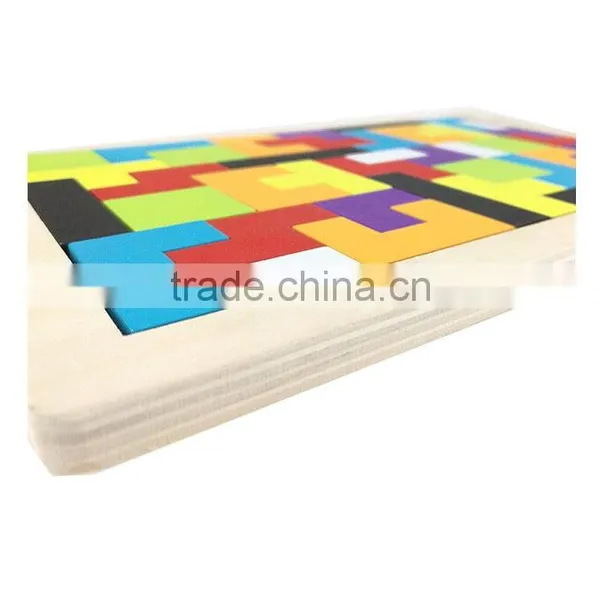 Colourful Wooden Colorful Tangram Puzzle Tetris Brick Pass Game Russia Square Blocks photo-2