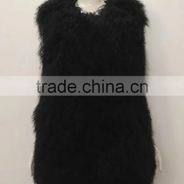 YR545 Basic Style Real Mongolia Fur Vest Lots of Colors Tibet Lamb Fur Gilet photo-2